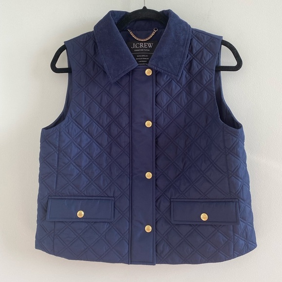 J. Crew Navy Blue Quilted Barn Vest With Corduroy Collar Size Small New With Tag - Picture 2 of 11